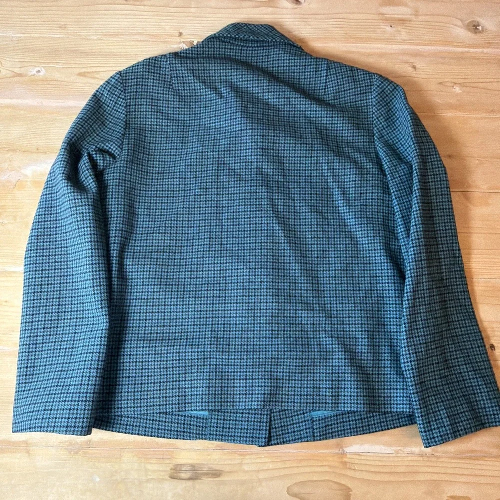 Pendleton Houndstooth Blazer 100% Virgin Wool Teal ‎ Women's Small See Measures